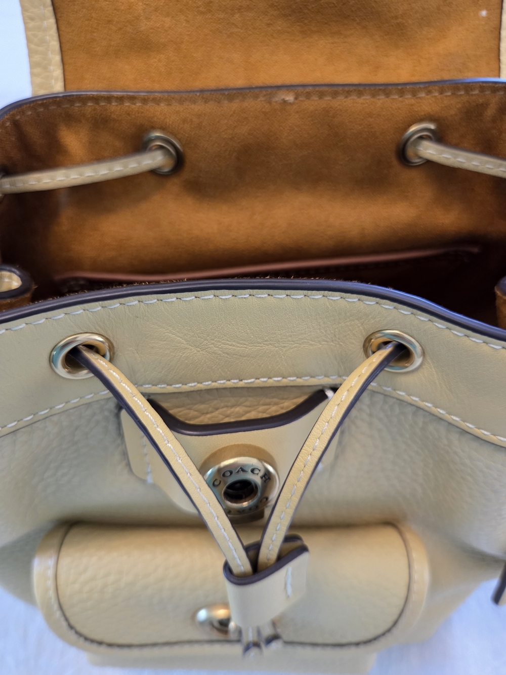Coach Riya 21 Pebbled Leather Mini Backpack, Hay/Pale Yellow, Like New - Picture 7 of 13